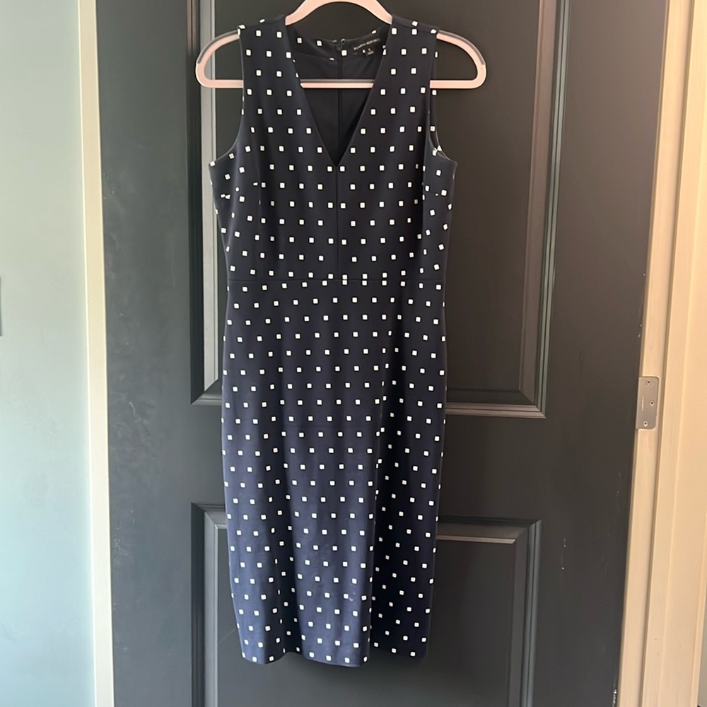 Blue and white polka dot dress